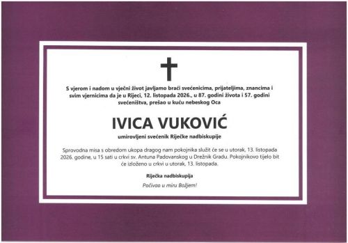 Preminuo vlč. Ivica Vuković, umirovljeni svećenik Riječke nadbiskupije i domaći sin Drežnik Grada