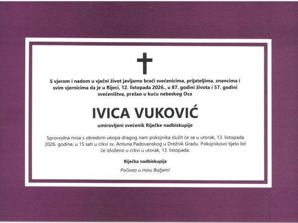 Preminuo vlč. Ivica Vuković, umirovljeni svećenik Riječke nadbiskupije i domaći sin Drežnik Grada