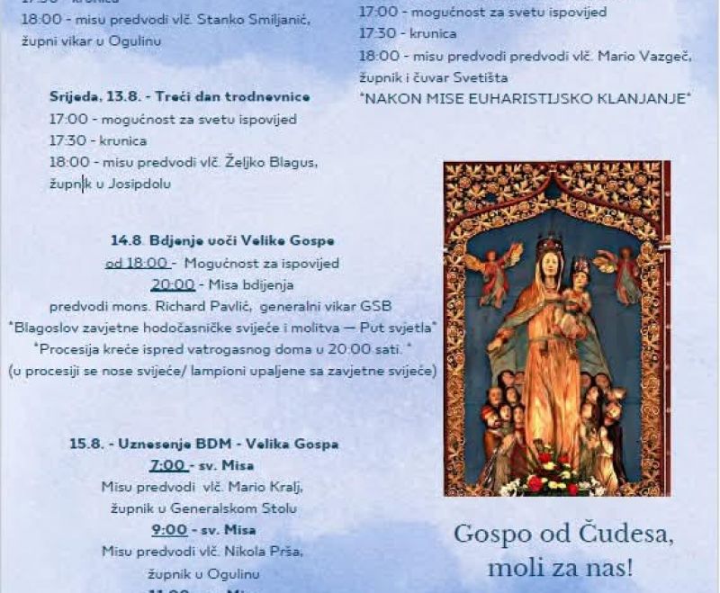 Biskup Marko Medo na Veliku Gospu u Oštarijama